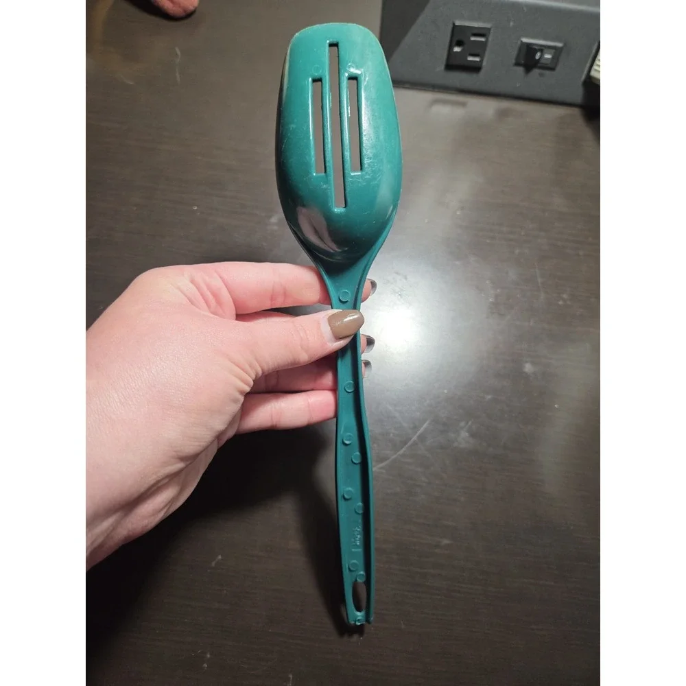 Vintage Foley #1 Green Nylon Plastic Slotted Spoon 11